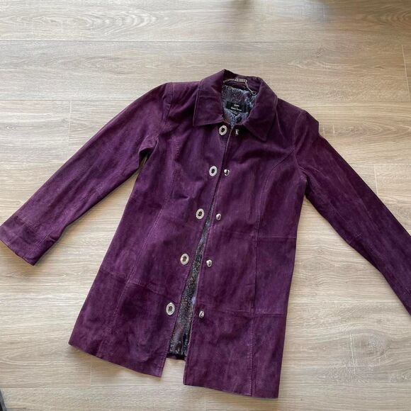 Dennis Basso Women's Small Purple Suede Jacket with Silver Hardware Leather Boho - Picture 1 of 8